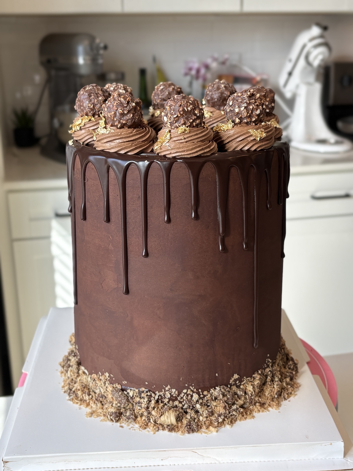 Tall chocolate drip cake